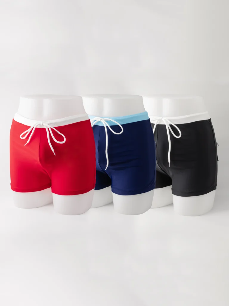 Maillots-de-bain-rouge-bleu-noir